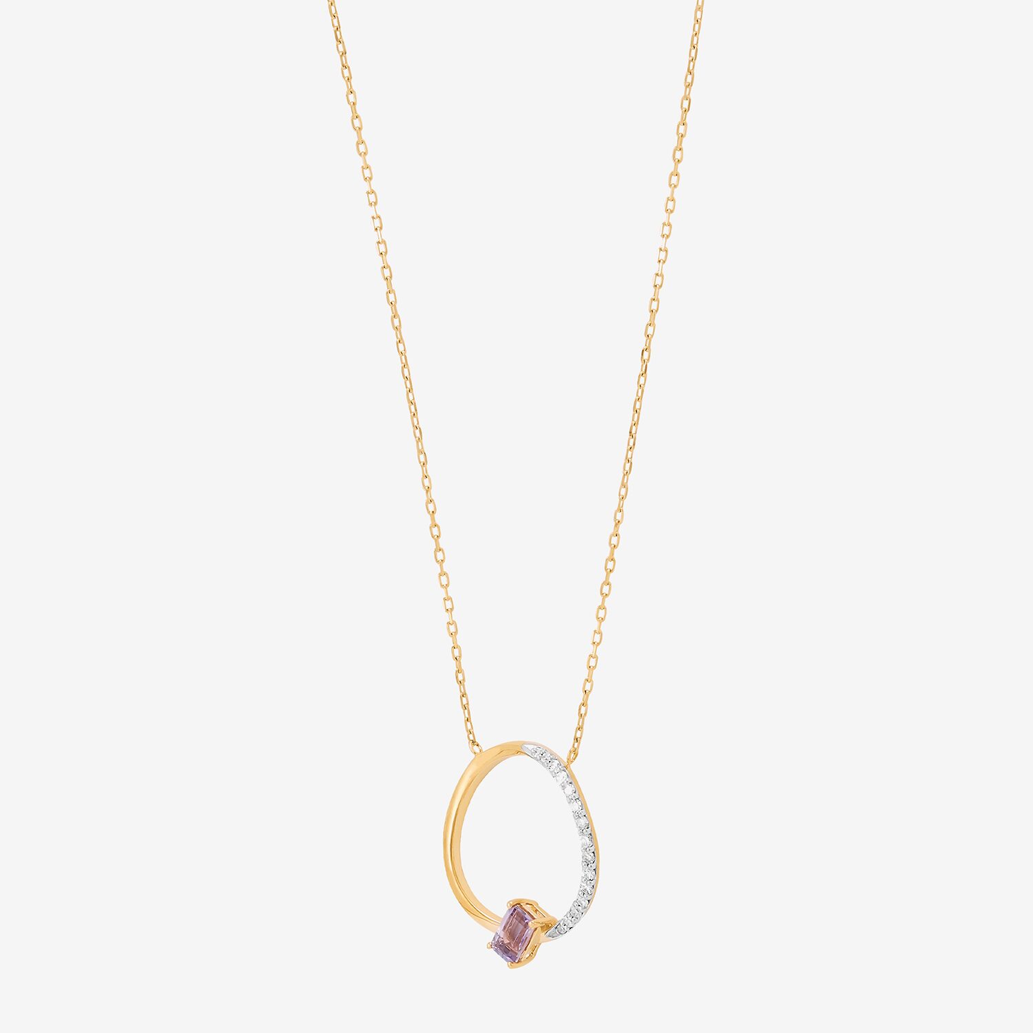 Womens 1/10 CT. T.W. Genuine Purple Amethyst 10K Gold Circle 17 Inch Pendant Necklace