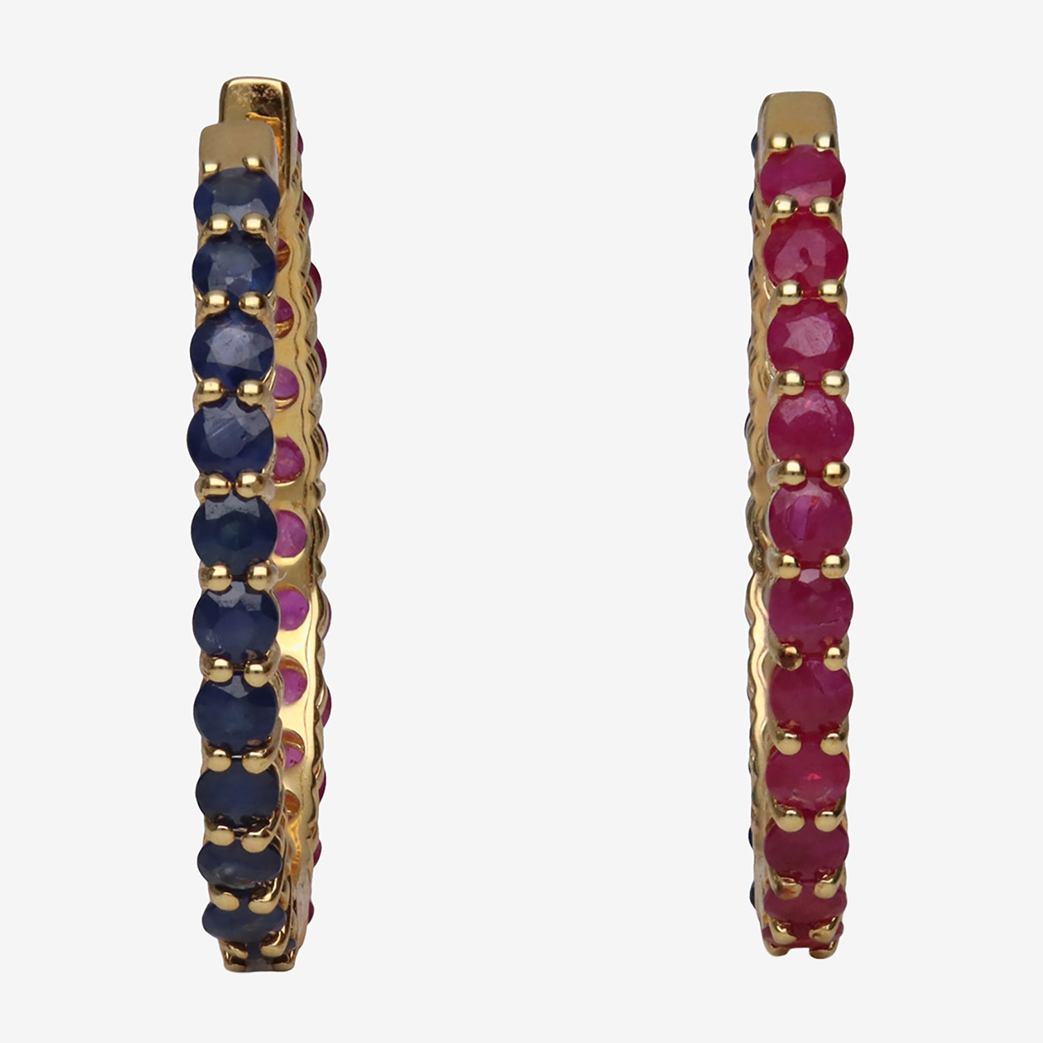 LIMITED QUANTITIES  Lead Glass-Filled Ruby and Genuine Blue Sapphire Hoop Earrings