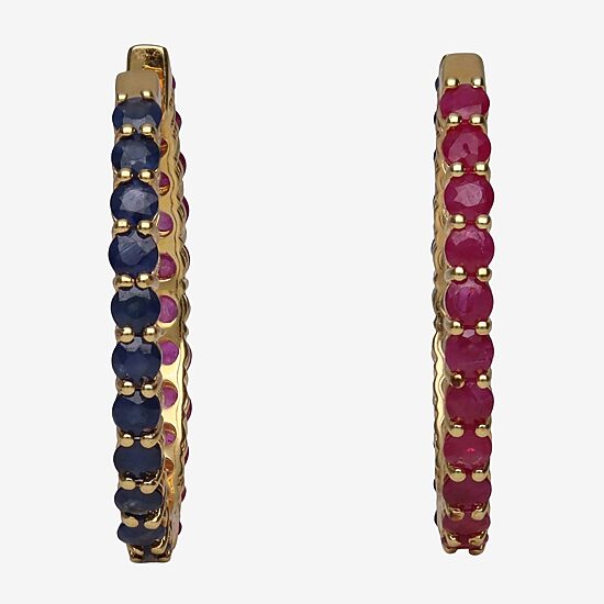 LIMITED QUANTITIES  Lead Glass-Filled Ruby and Genuine Blue Sapphire Hoop Earrings