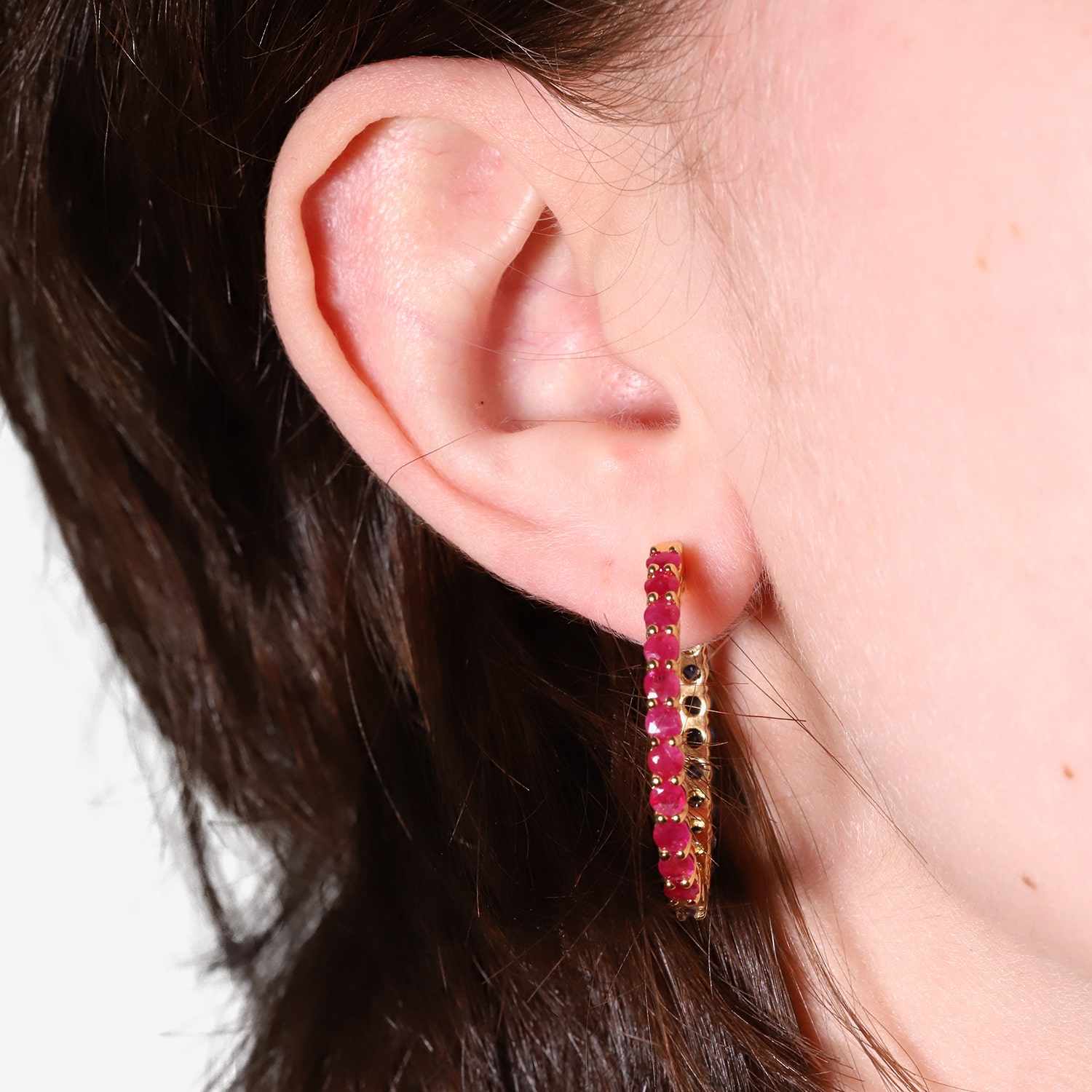 LIMITED QUANTITIES  Lead Glass-Filled Ruby and Genuine Blue Sapphire Hoop Earrings