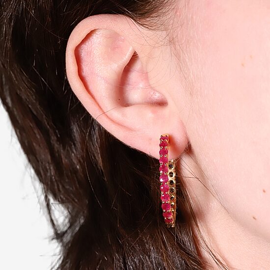LIMITED QUANTITIES  Lead Glass-Filled Ruby and Genuine Blue Sapphire Hoop Earrings