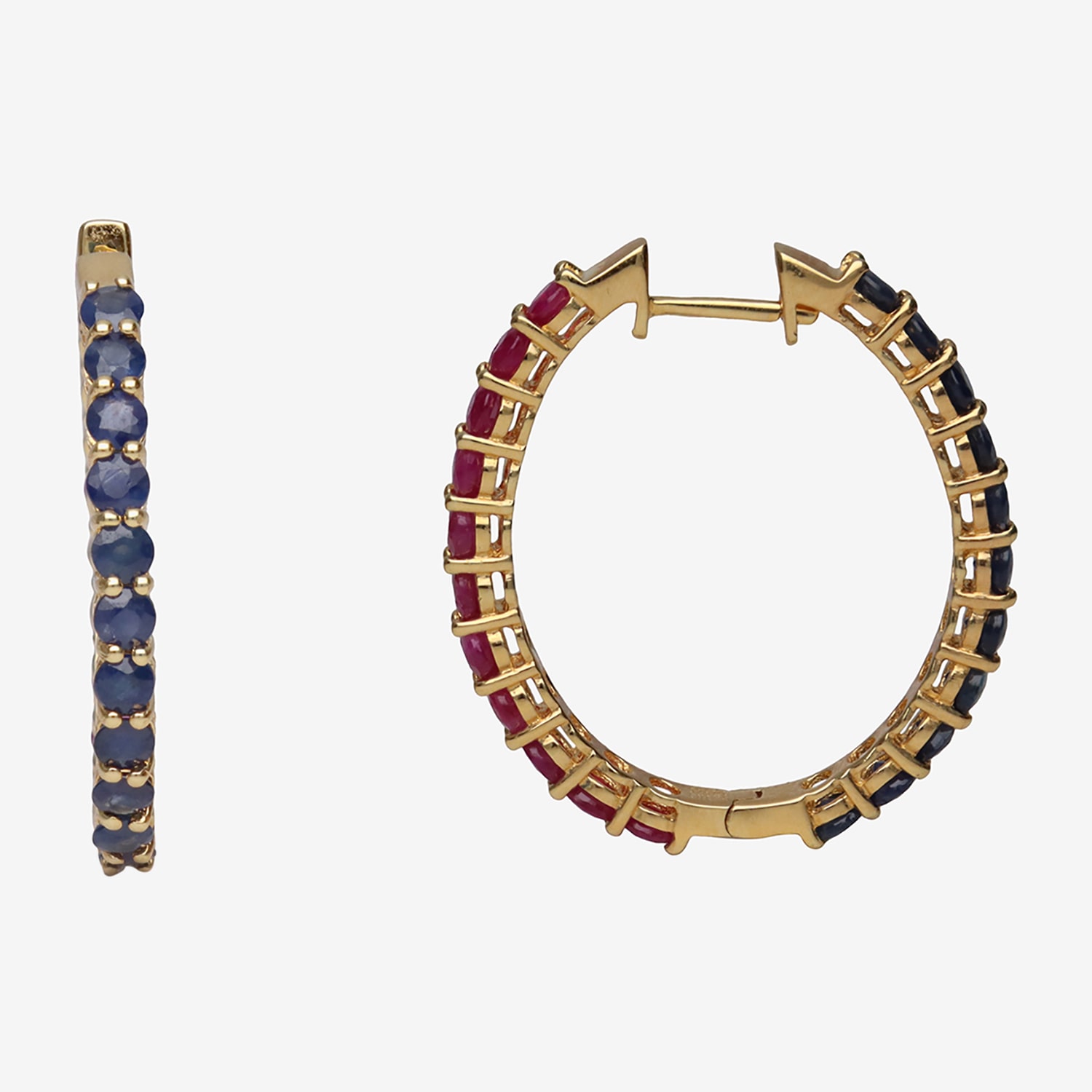 LIMITED QUANTITIES  Lead Glass-Filled Ruby and Genuine Blue Sapphire Hoop Earrings