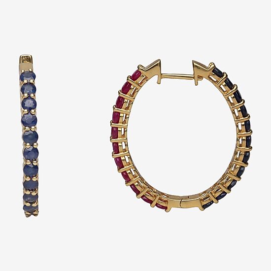 LIMITED QUANTITIES  Lead Glass-Filled Ruby and Genuine Blue Sapphire Hoop Earrings