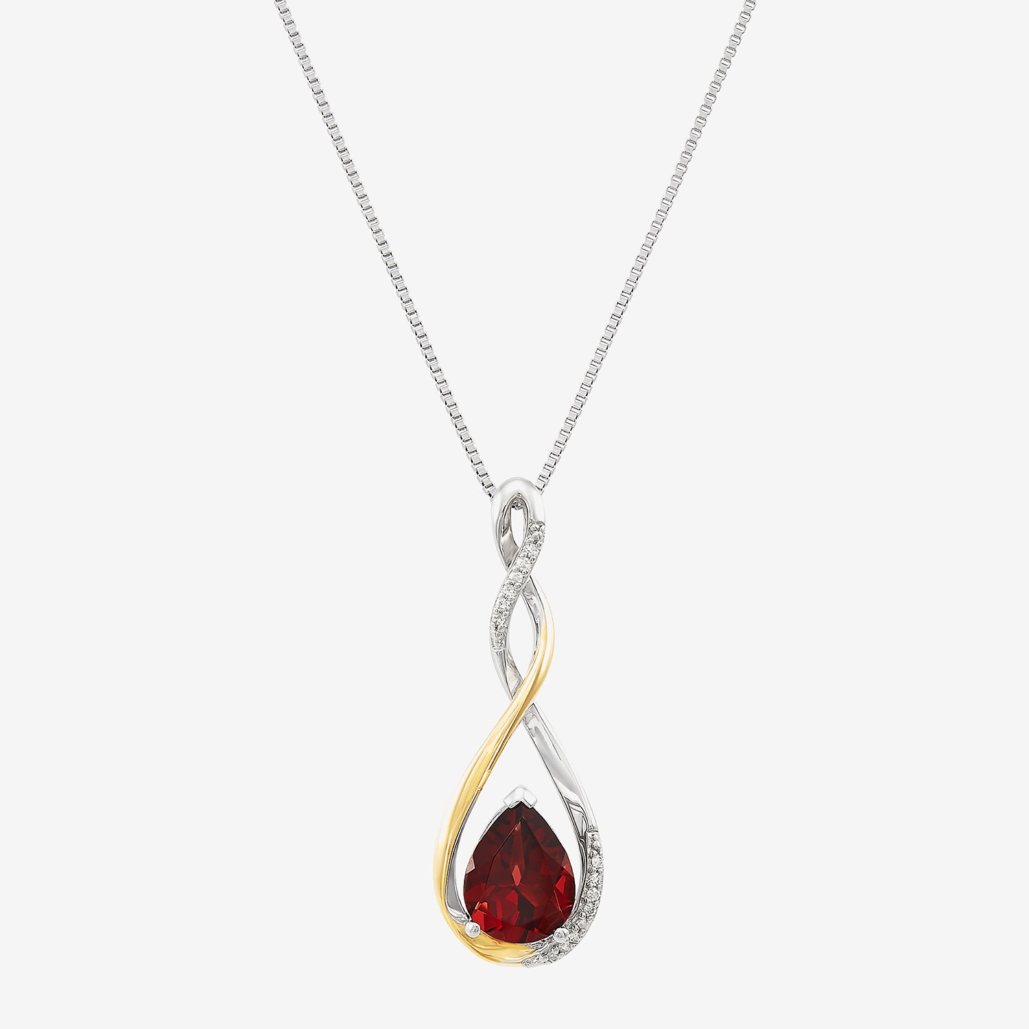 Womens Diamond Accent Genuine Red Garnet Sterling Silver Pear 18 Inch Pendant Necklace