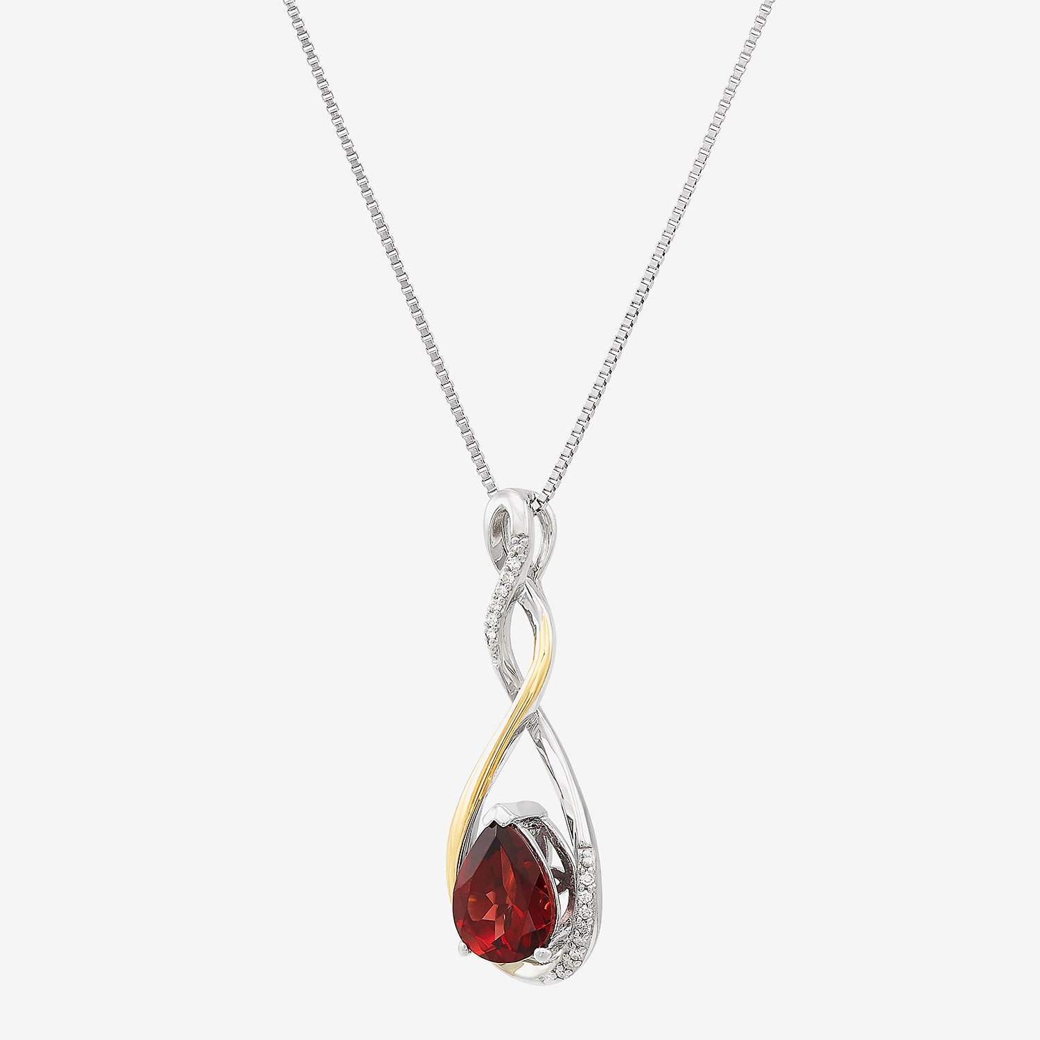 Womens Diamond Accent Genuine Red Garnet Sterling Silver Pear 18 Inch Pendant Necklace