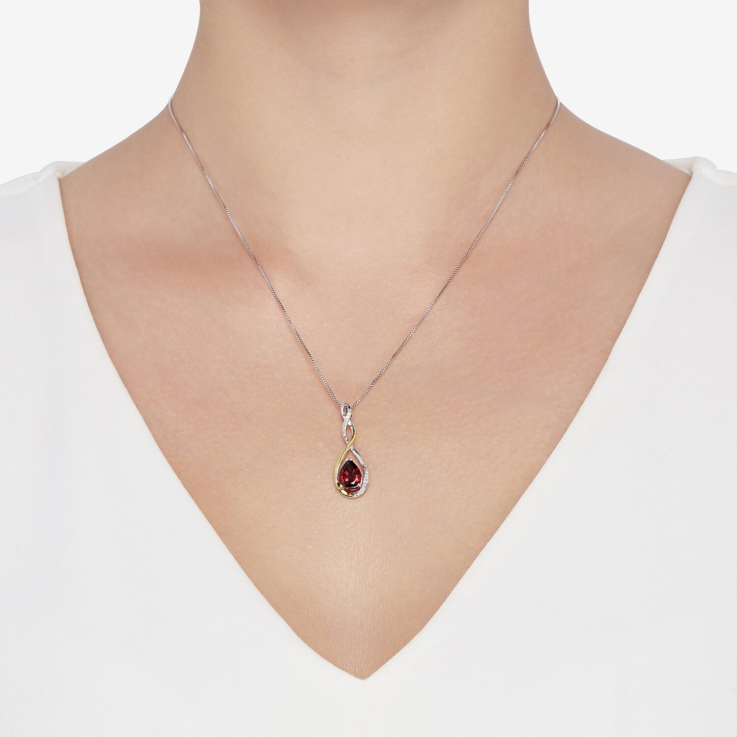 Womens Diamond Accent Genuine Red Garnet Sterling Silver Pear 18 Inch Pendant Necklace