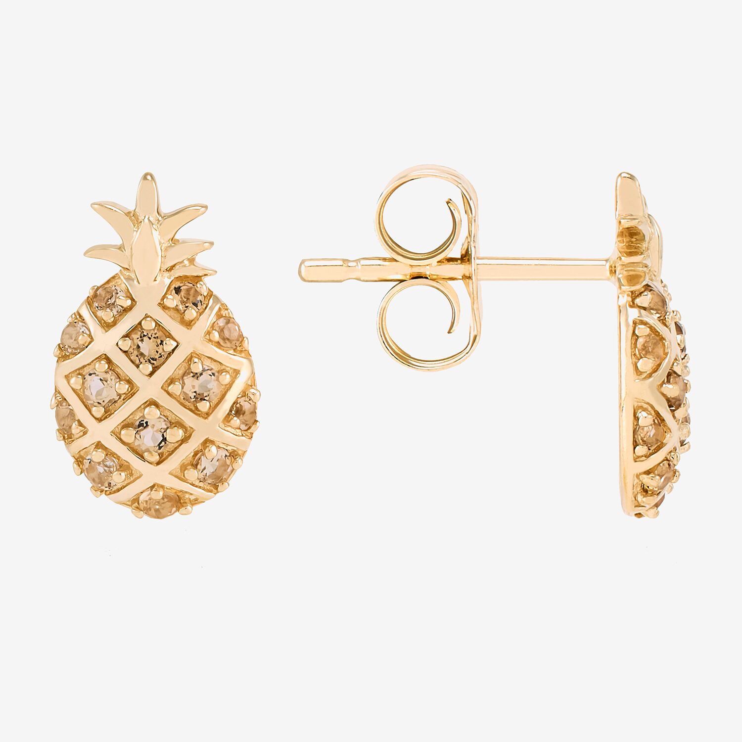 Genuine Orange Citrine 14K Gold 10.5mm Stud Earrings