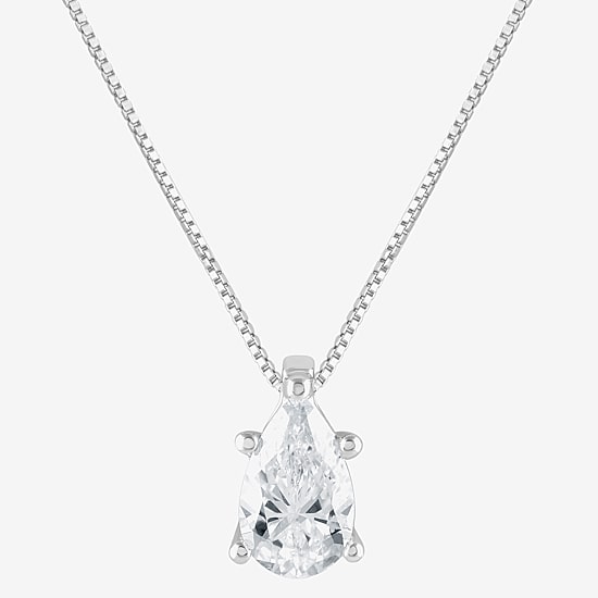 (G / Si1-Si2) Womens 1/2 CT. Lab Grown White Diamond Sterling Silver Pear 18 Inch Pendant Necklace