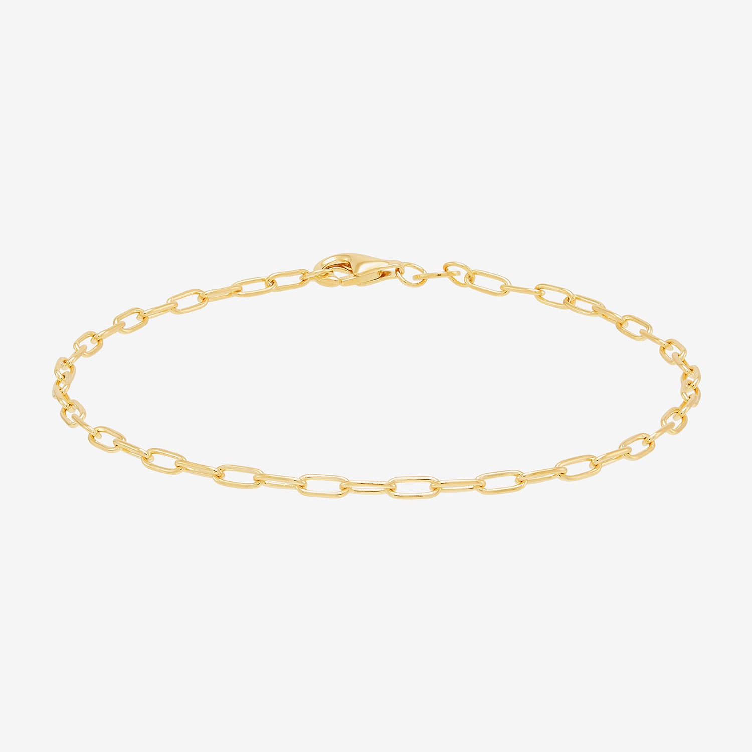 Womens 14K Gold Over Silver 7.5 Inch Solid Paperclip Chain Bracelet