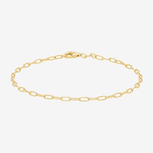 Limited Quantities! Womens 14K Gold Over Silver 7.5 Inch Solid Paperclip Chain Bracelet, One Size, Yellow