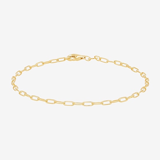 Womens 14K Gold Over Silver 7.5 Inch Solid Paperclip Chain Bracelet