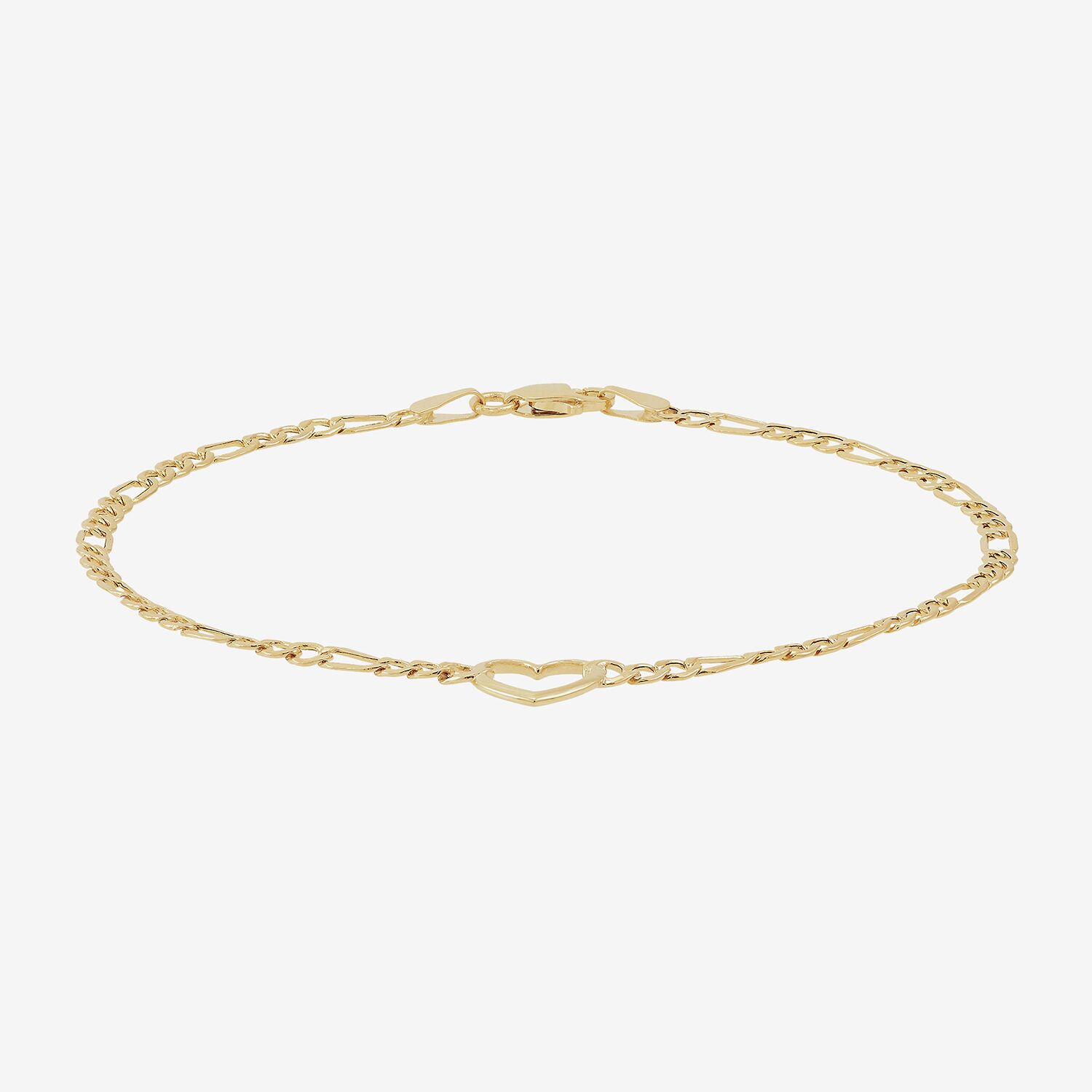 Womens 10K Gold 7.5 Inch Hollow Figaro Heart Chain Bracelet