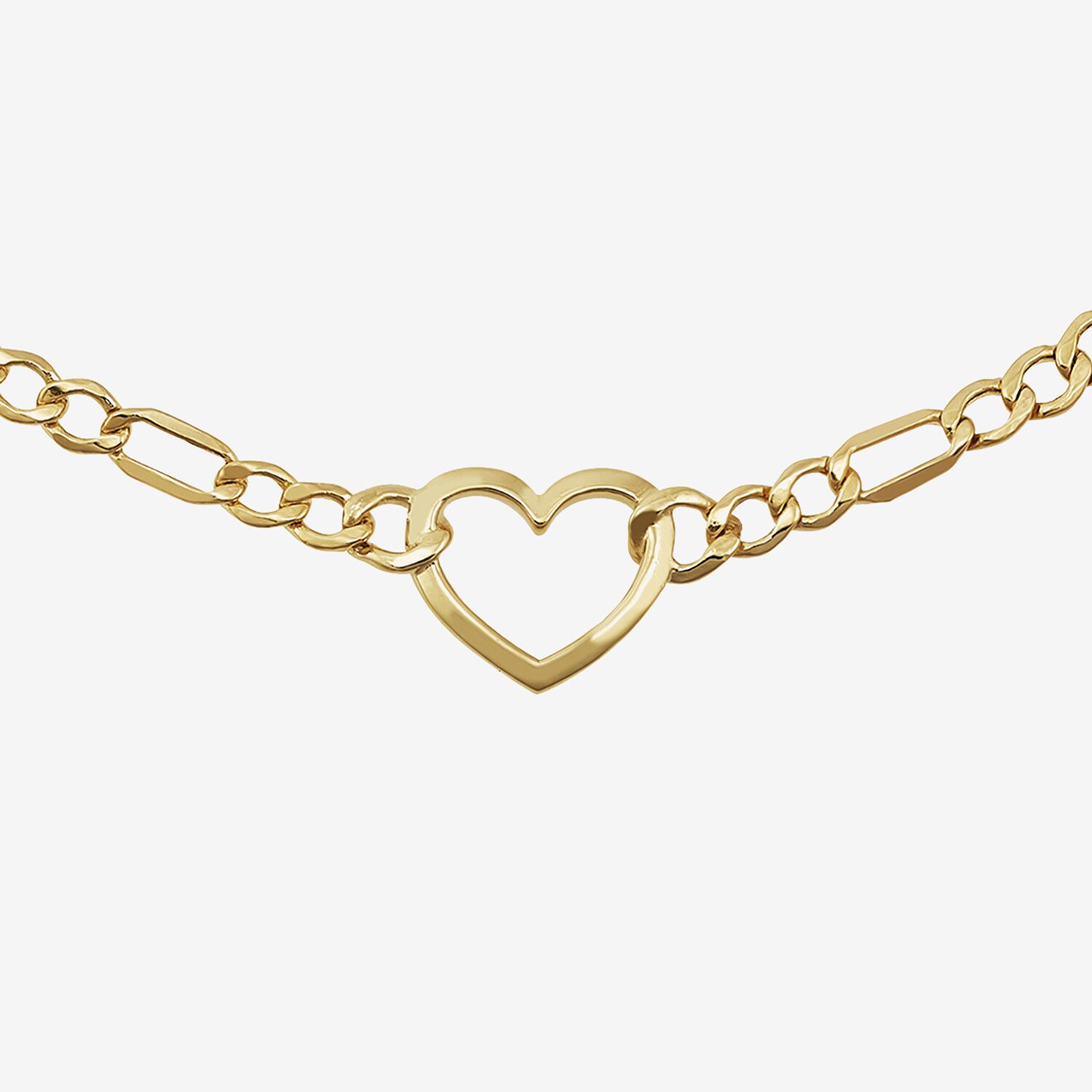 Womens 10K Gold 7.5 Inch Hollow Figaro Heart Chain Bracelet