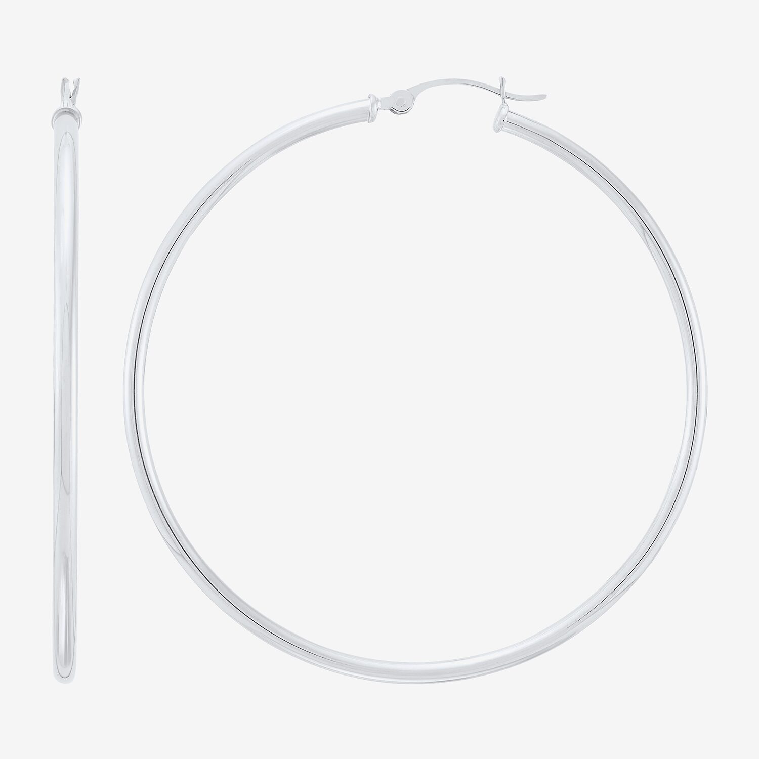 Womens 14K White Gold 50mm Hoop Earrings