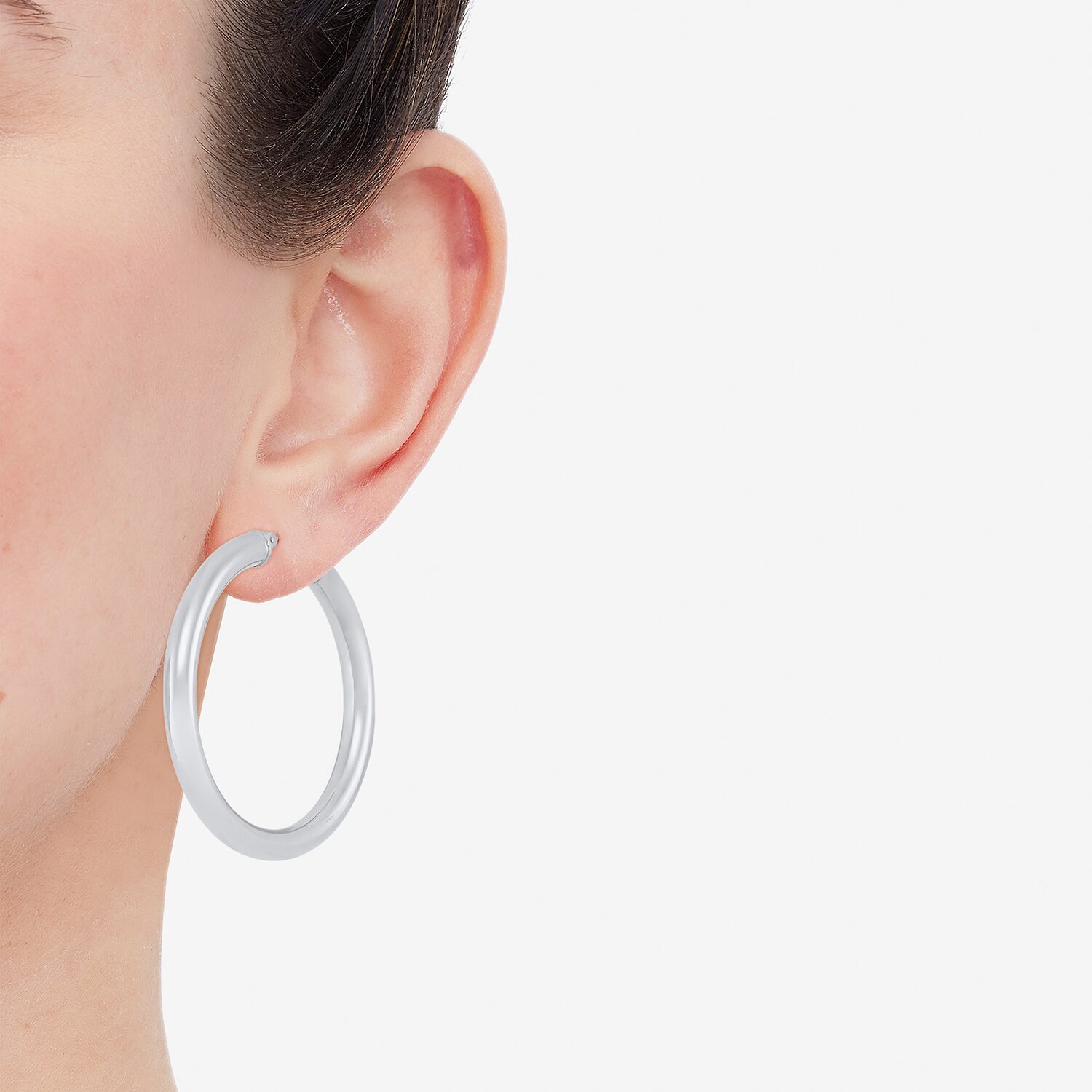 Womens 14K White Gold 40mm Hoop Earrings