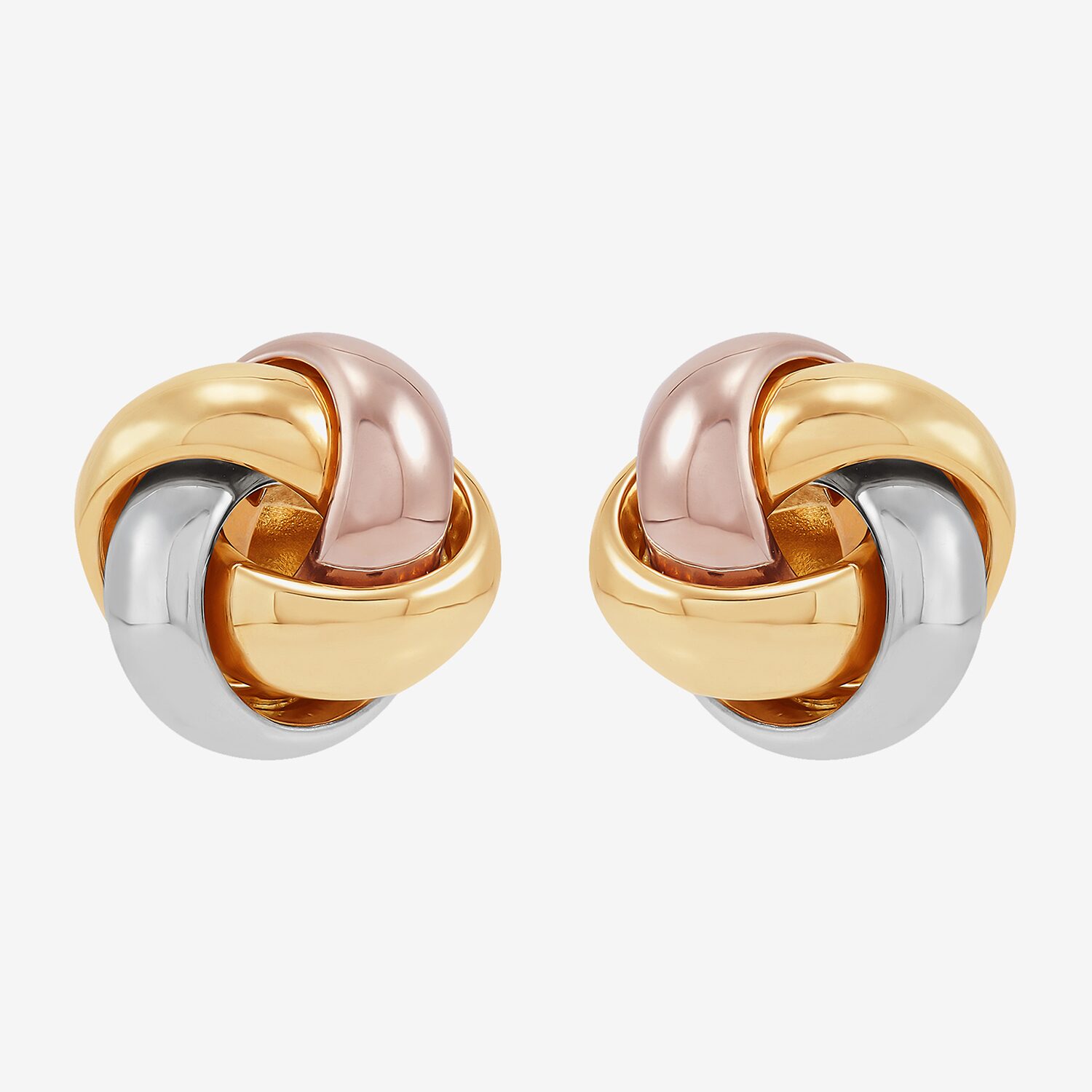 14K Tri-Color Gold 10.3mm Knot Stud Earrings