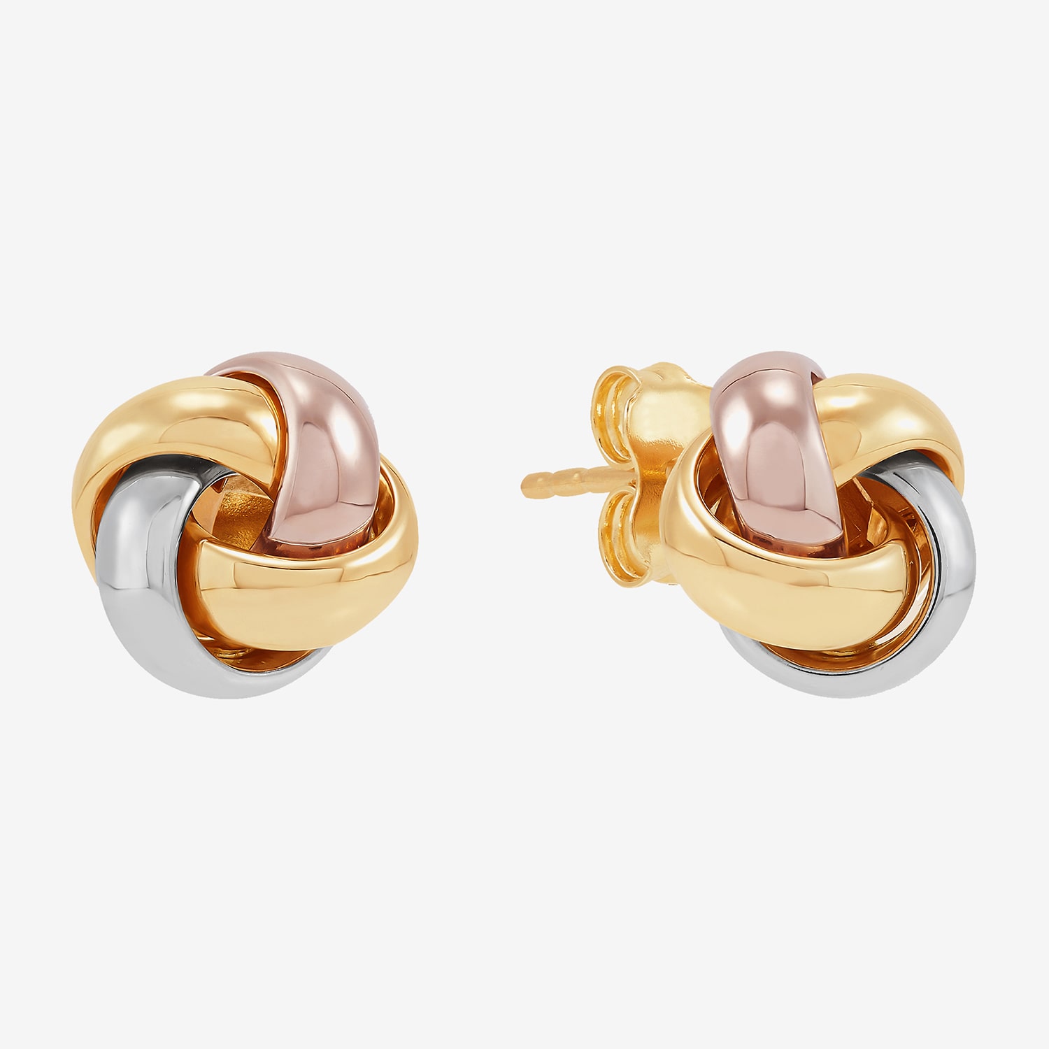 14K Tri-Color Gold 10.3mm Knot Stud Earrings