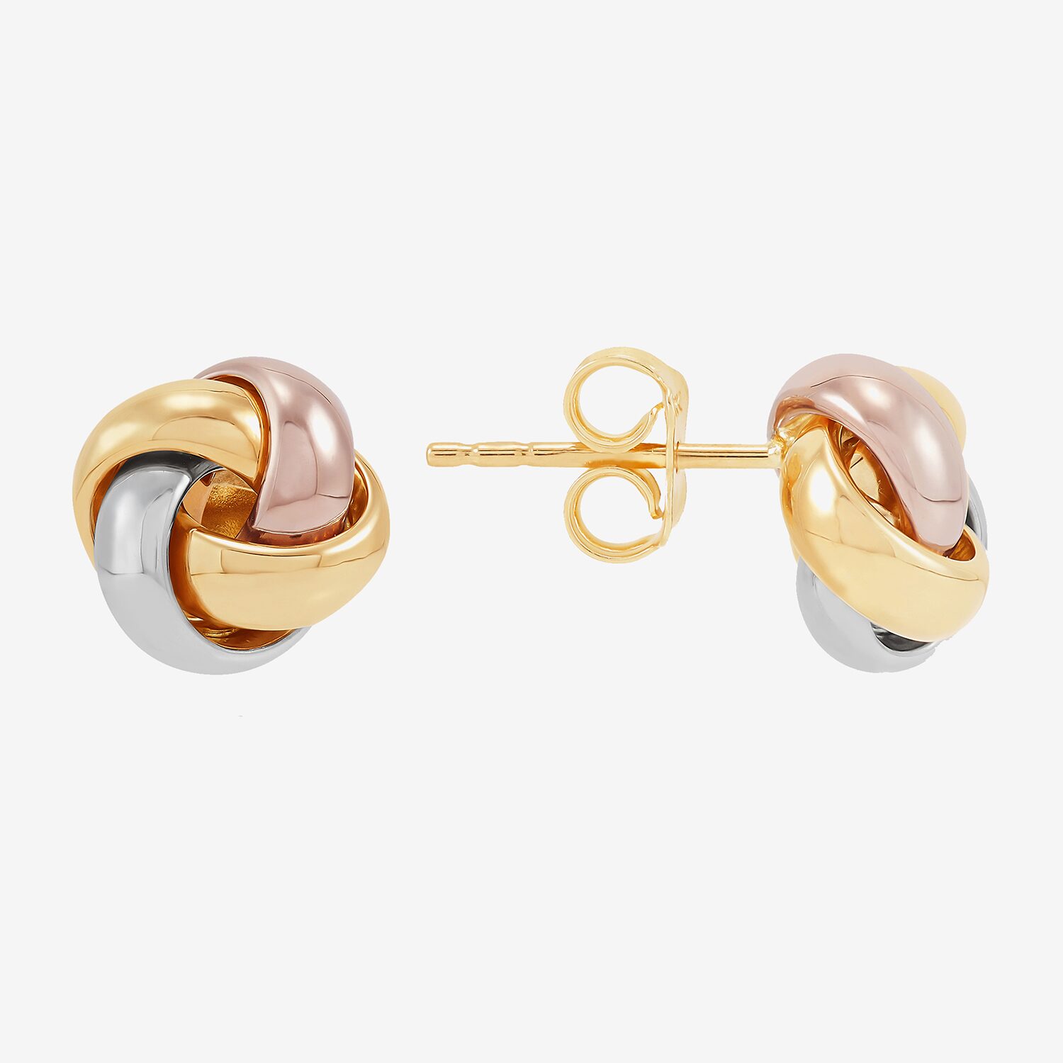 14K Tri-Color Gold 10.3mm Knot Stud Earrings