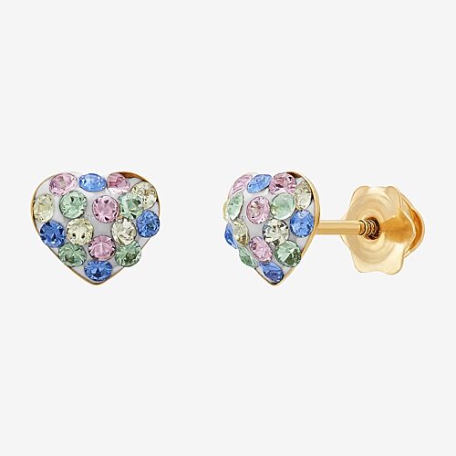 Multi Color Crystal 14K Gold 5.5mm Heart Stud Earrings, One Size, Multiple Colors