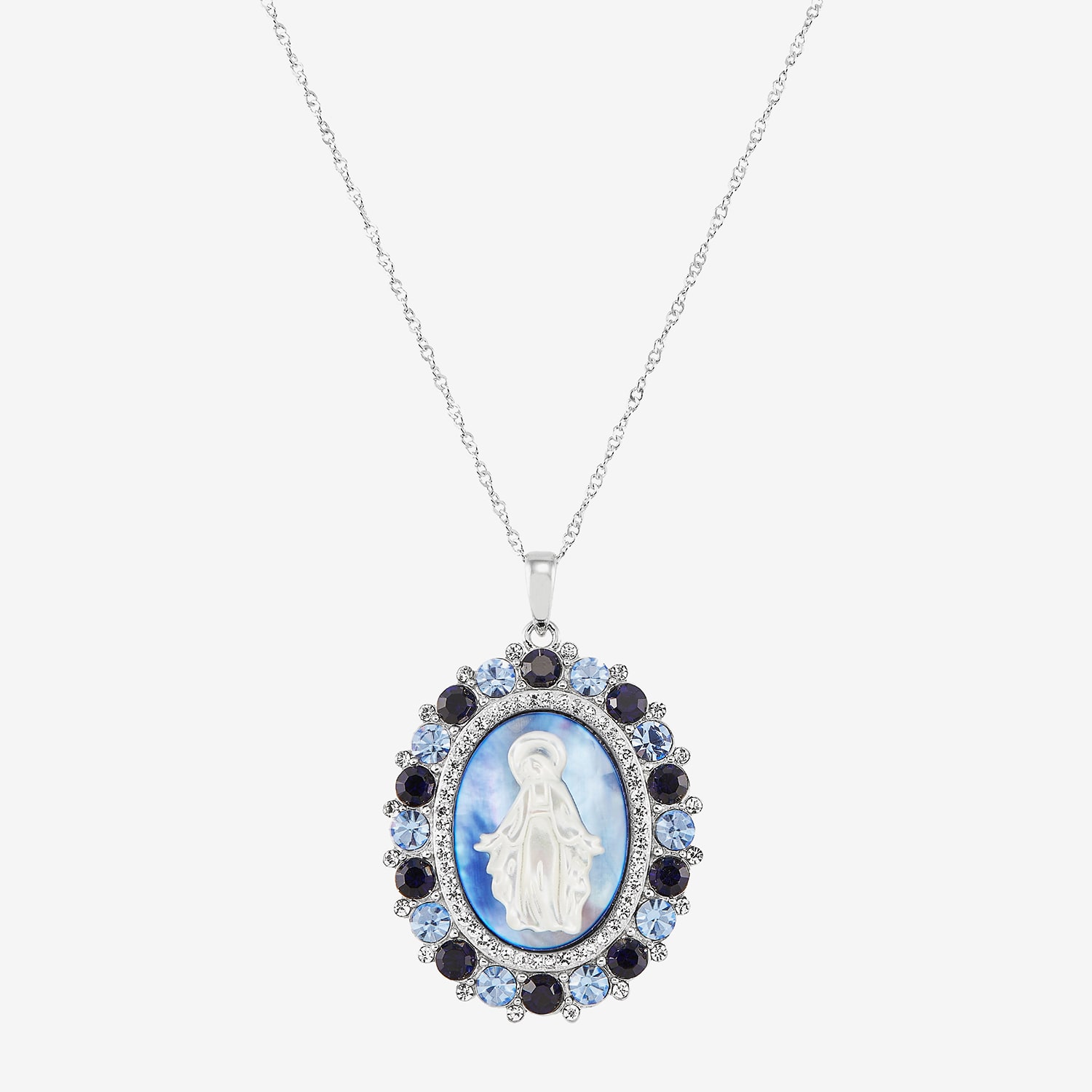 Womens Multi Color Crystal Sterling Silver Oval 18 Inch Pendant Necklace