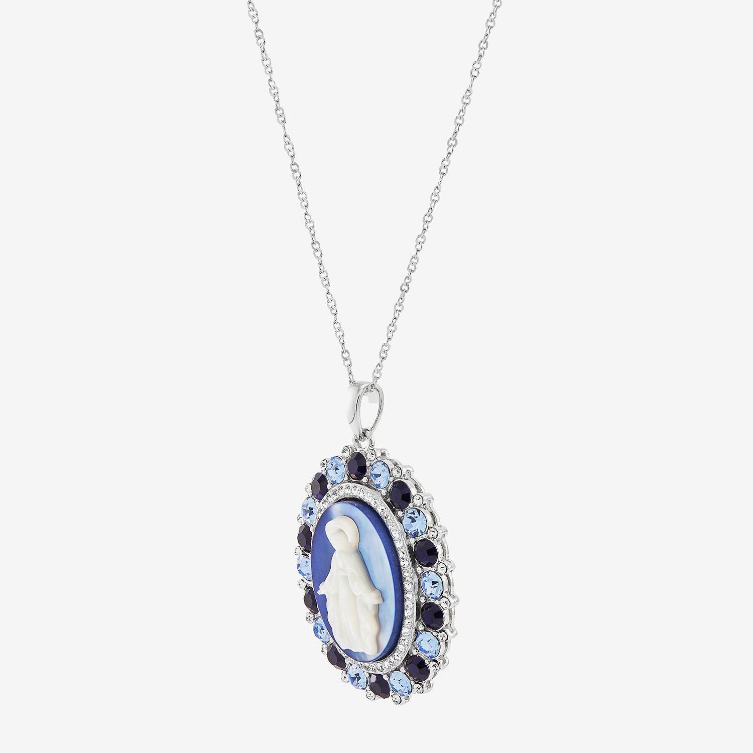 Womens Multi Color Crystal Sterling Silver Oval 18 Inch Pendant Necklace