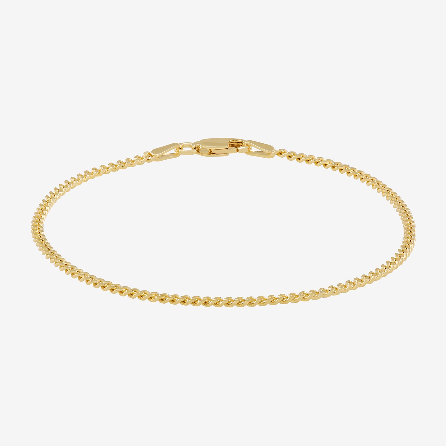 Womens 18K Gold Over Silver 7.5 Inch Solid Curb Chain Bracelet