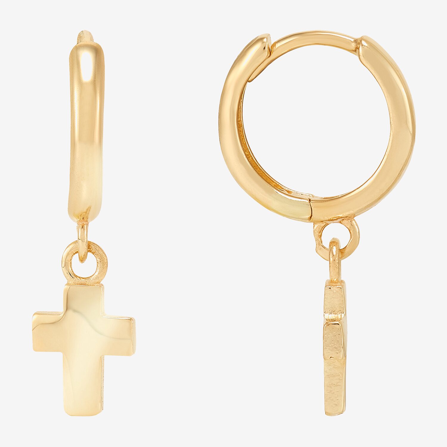 Cross Womens 14K Gold 20mm Cross Hoop Earrings