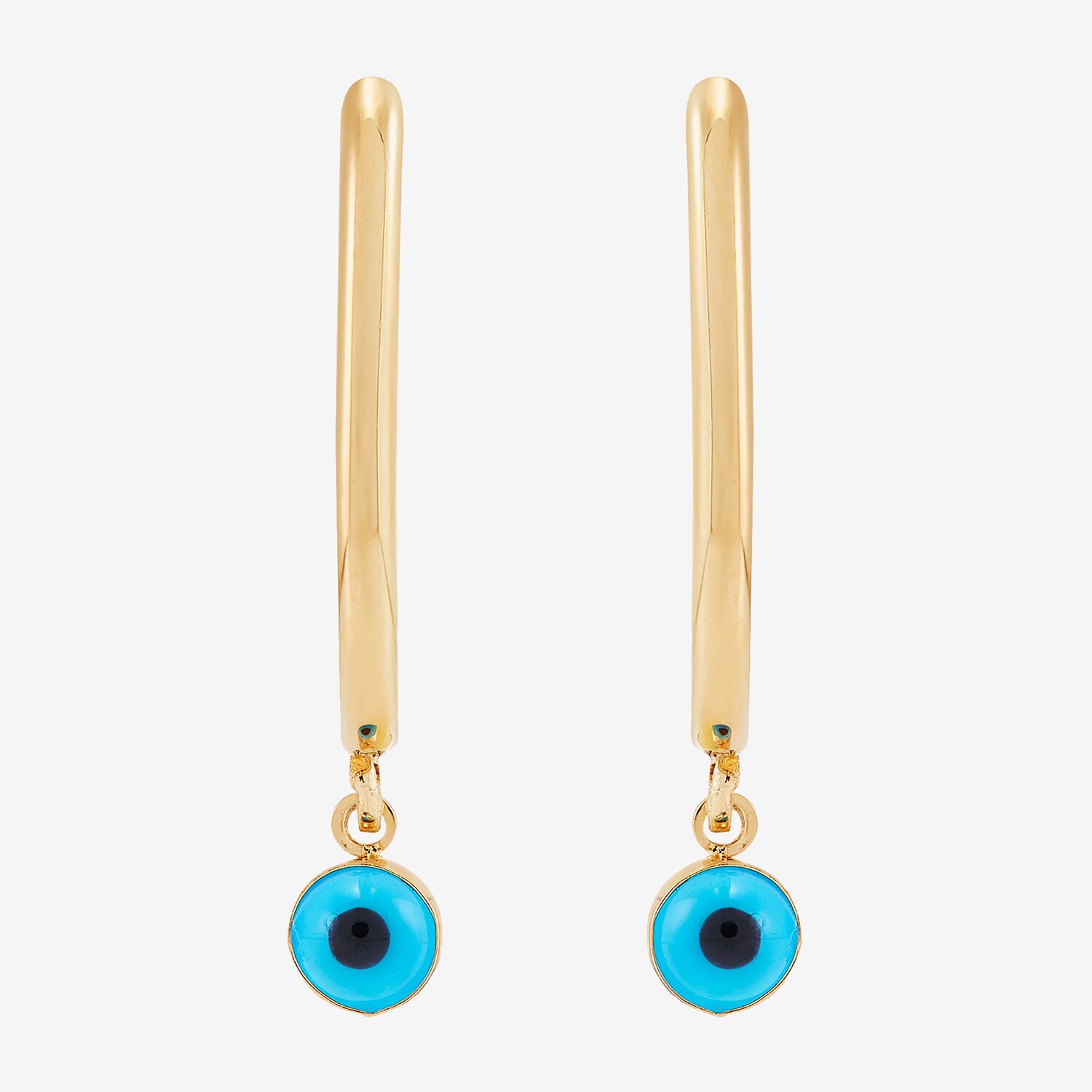 Limited Quantities! Womens Blue Glass 14K Gold 22.9mm Evil Eye Hoop Earrings