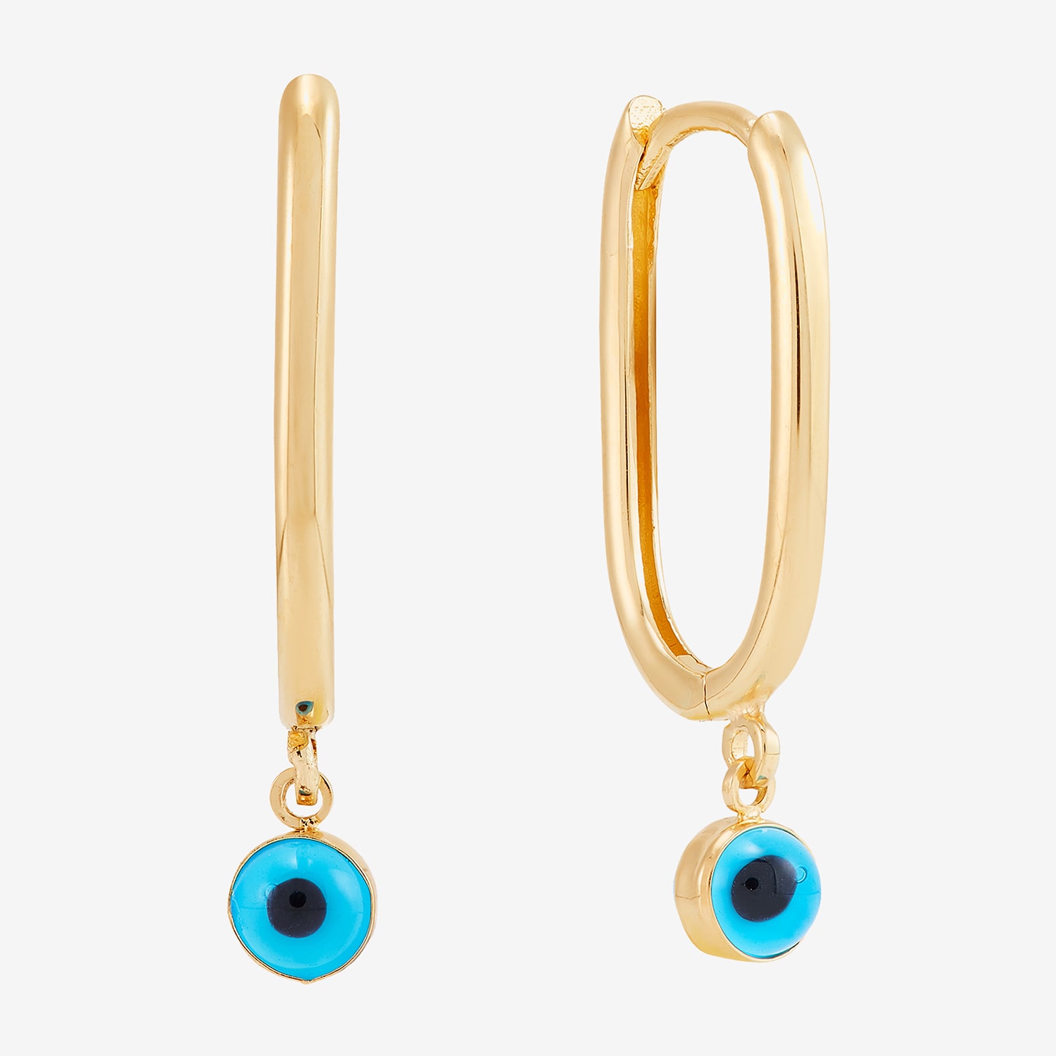 Limited Quantities! Womens Blue Glass 14K Gold 22.9mm Evil Eye Hoop Earrings