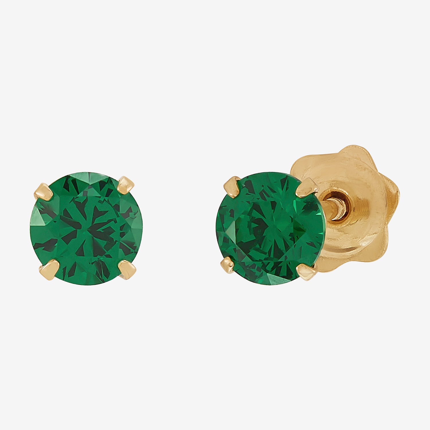 Limited Quantities! Green Cubic Zirconia 14K Gold 4mm Round Stud Earrings