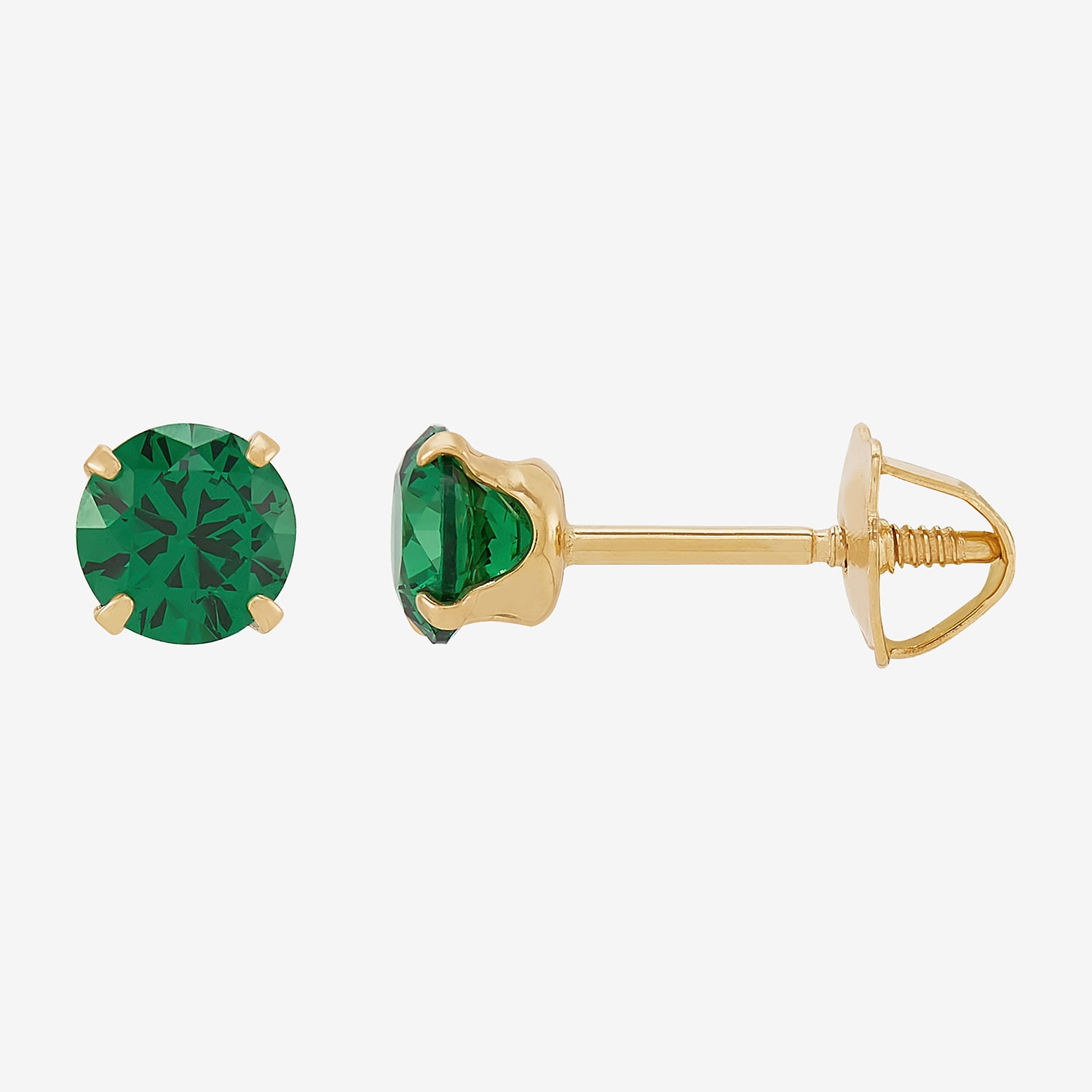 Limited Quantities! Green Cubic Zirconia 14K Gold 4mm Round Stud Earrings