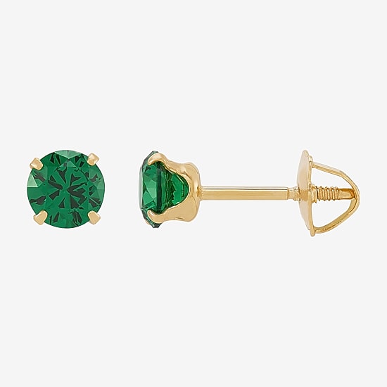 Limited Quantities! Green Cubic Zirconia 14K Gold 4mm Round Stud Earrings