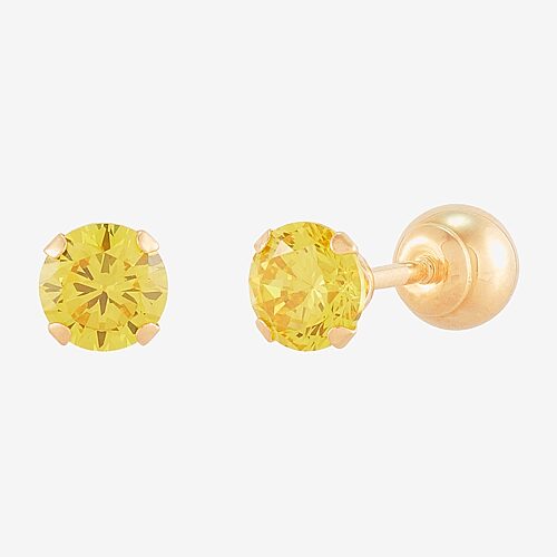 Yellow Cubic Zirconia 14K Gold 4mm Round Stud Earrings, One Size, Yellow