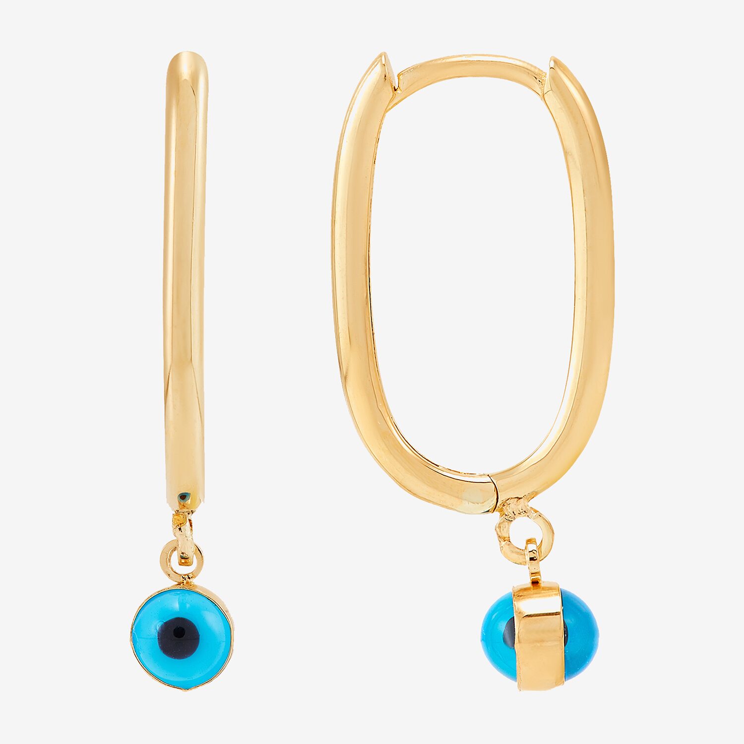 Limited Quantities! Womens Blue Glass 14K Gold 22.9mm Evil Eye Hoop Earrings