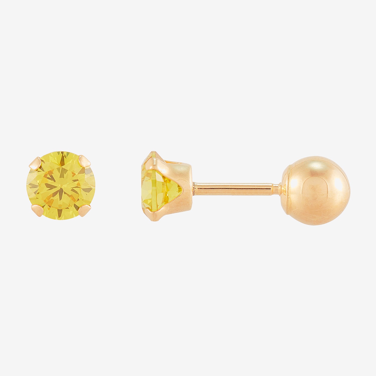 Limited Quantities! Yellow Cubic Zirconia 14K Gold 4mm Round Stud Earrings