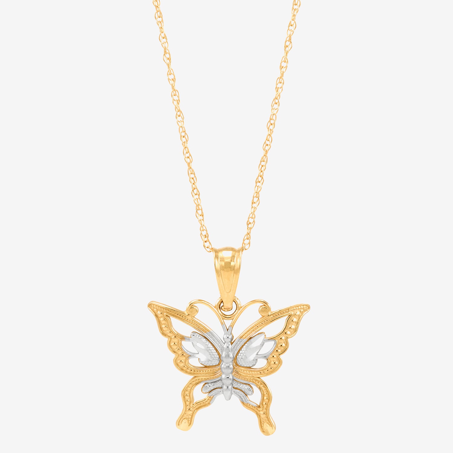 Womens 10K Gold Butterfly 18 Inch Pendant Necklace