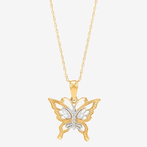 Limited Quantities! Womens 10K Gold Butterfly 18 Inch Pendant Necklace, One Size, Yellow