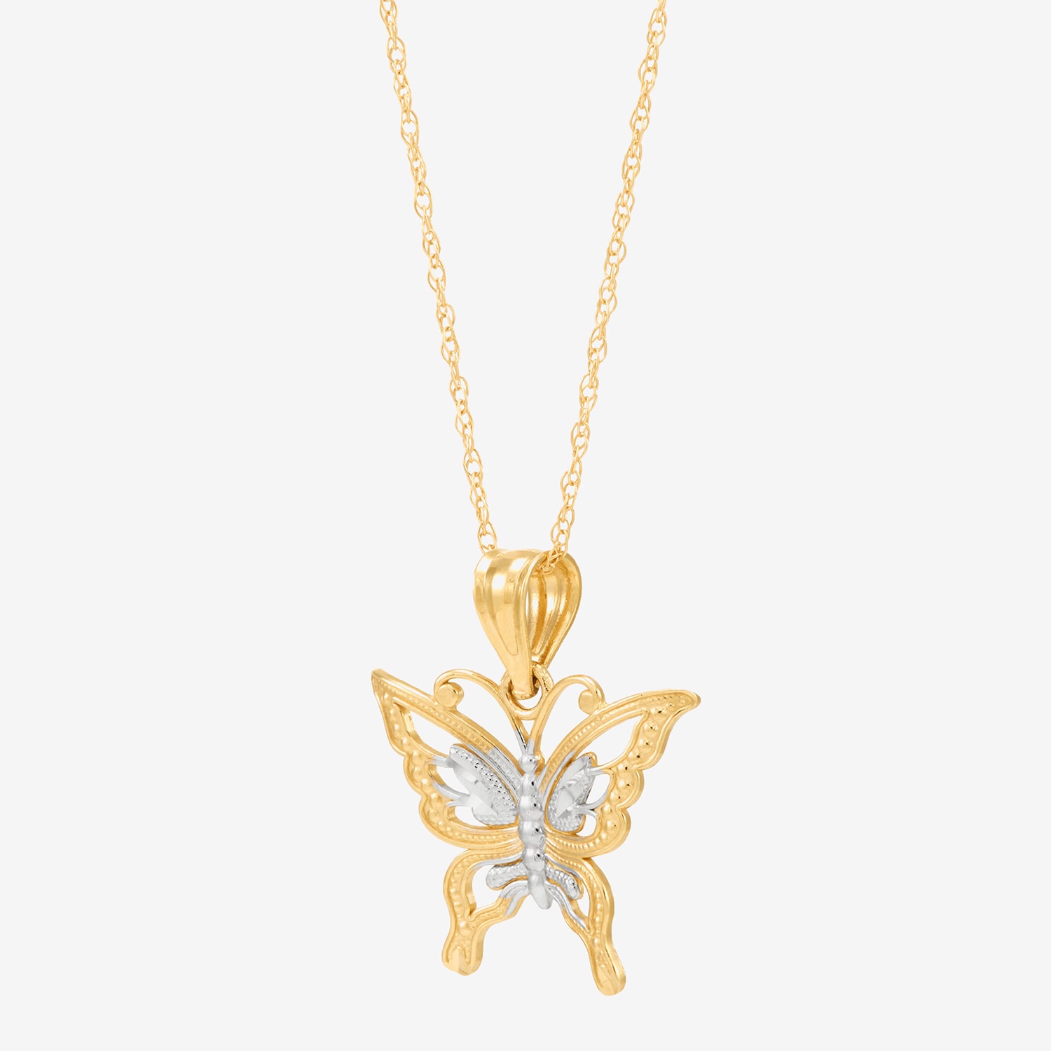 Womens 10K Gold Butterfly 18 Inch Pendant Necklace