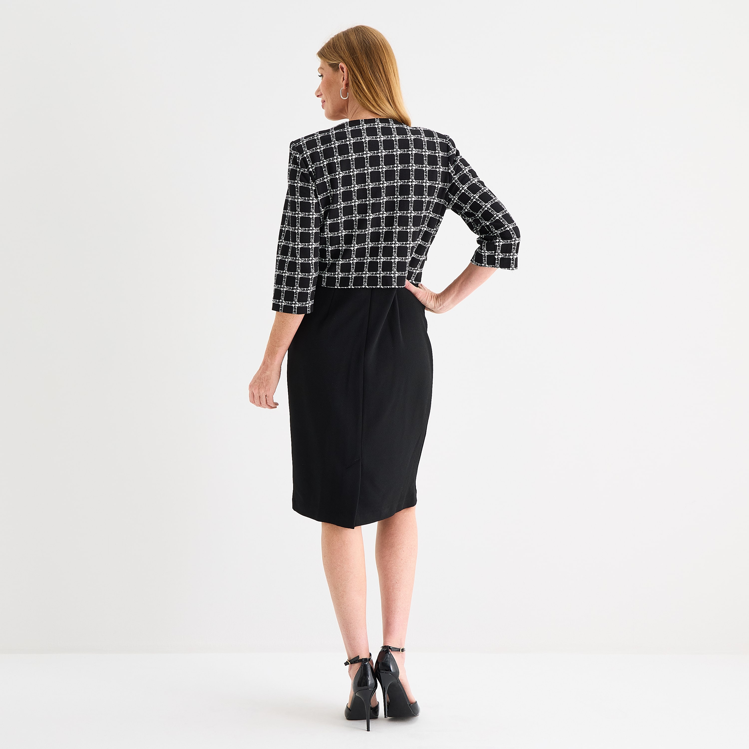 Maya Brooke Womens Grid Jacket Dress
