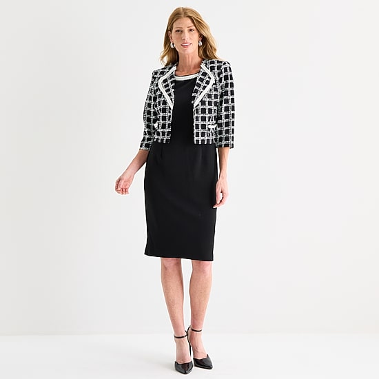Maya Brooke Womens Grid Jacket Dress