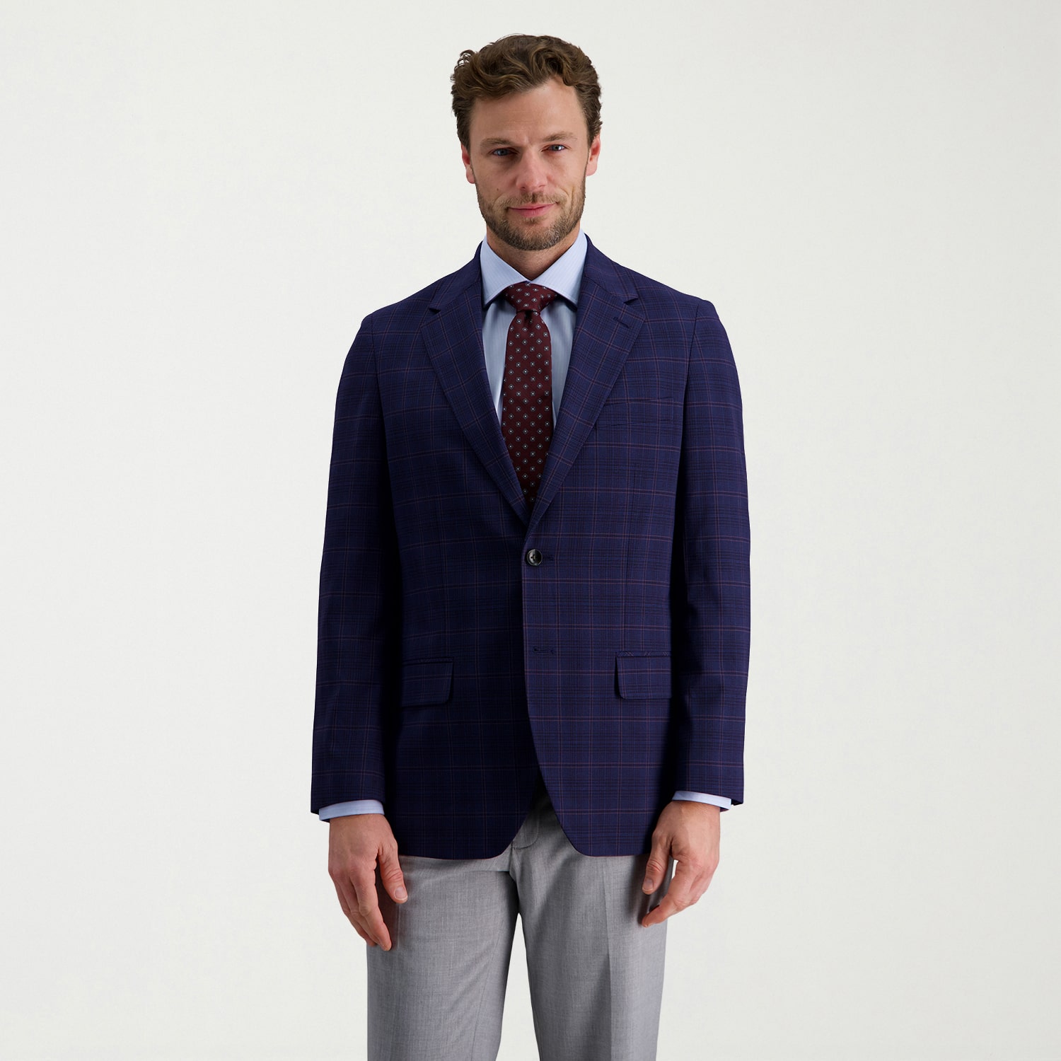 Haggar JMH Premium Stretch Plaid Mens Modern Fit Sport Coat