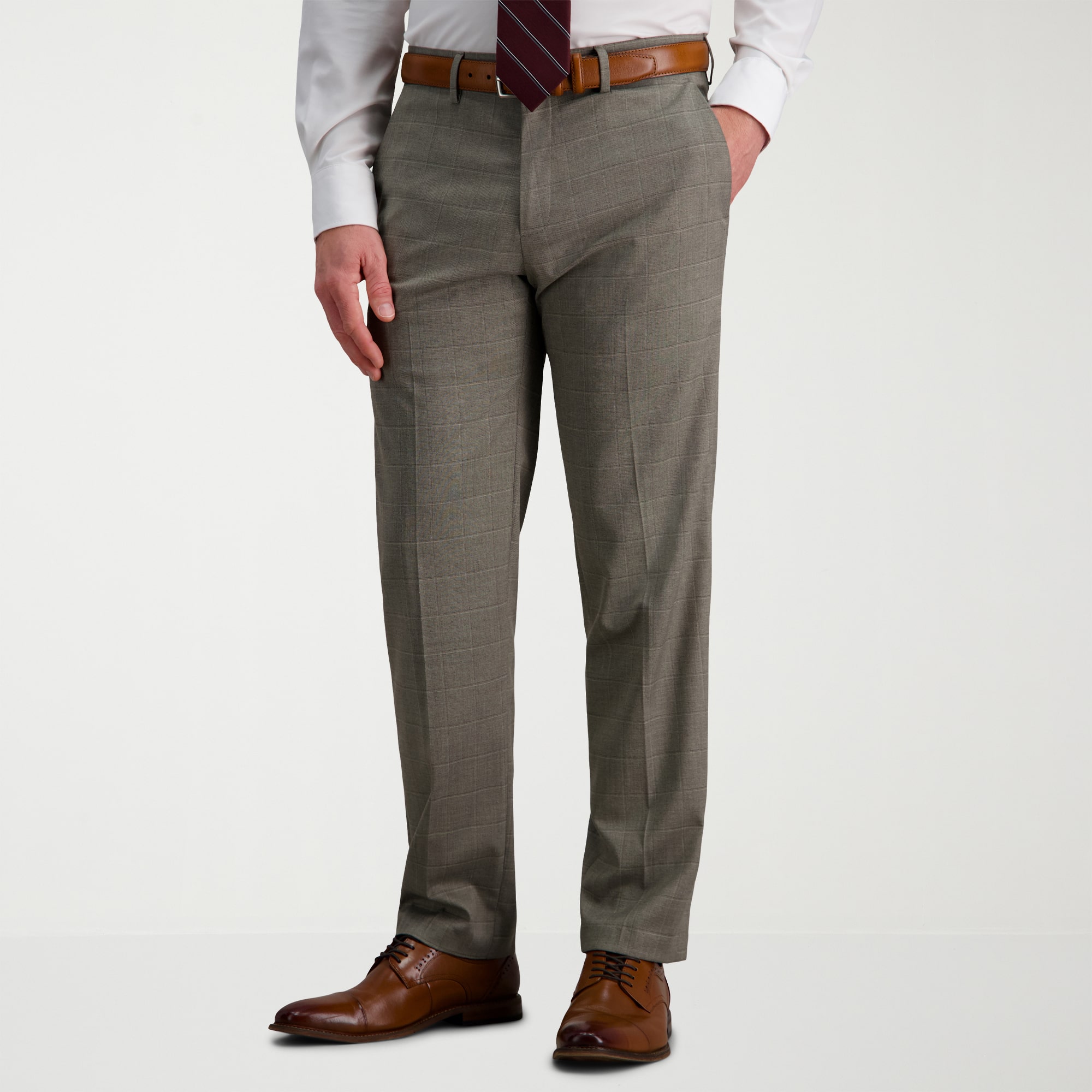 Haggar JMH Tailored Mens Stretch Fabric Modern Fit Windowpane Flat Front Suit Pant