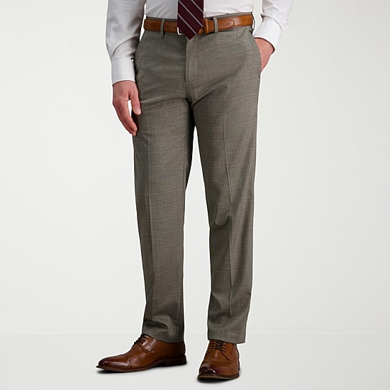 Haggar JMH Tailored Mens Stretch Fabric Modern Fit Windowpane Flat Front Suit Pant