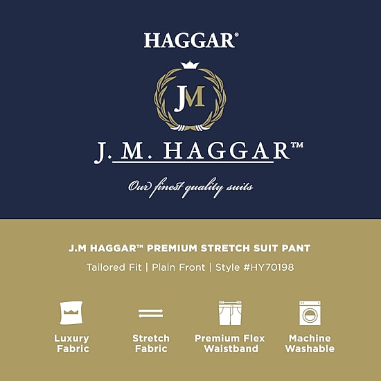 Haggar JMH Tailored Mens Stretch Fabric Modern Fit Windowpane Flat Front Suit Pant
