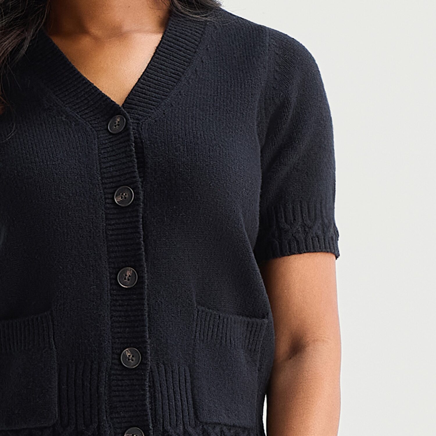 Liz Claiborne Womens V Neck Short Sleeve Button Cardigan