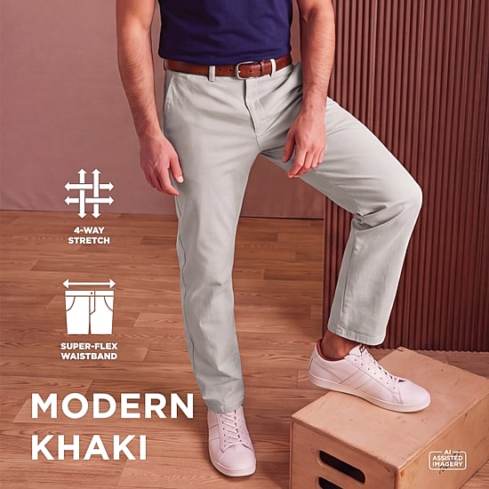 Haggar Modern Khaki Mens Slim Fit Dress Flat Front Pant