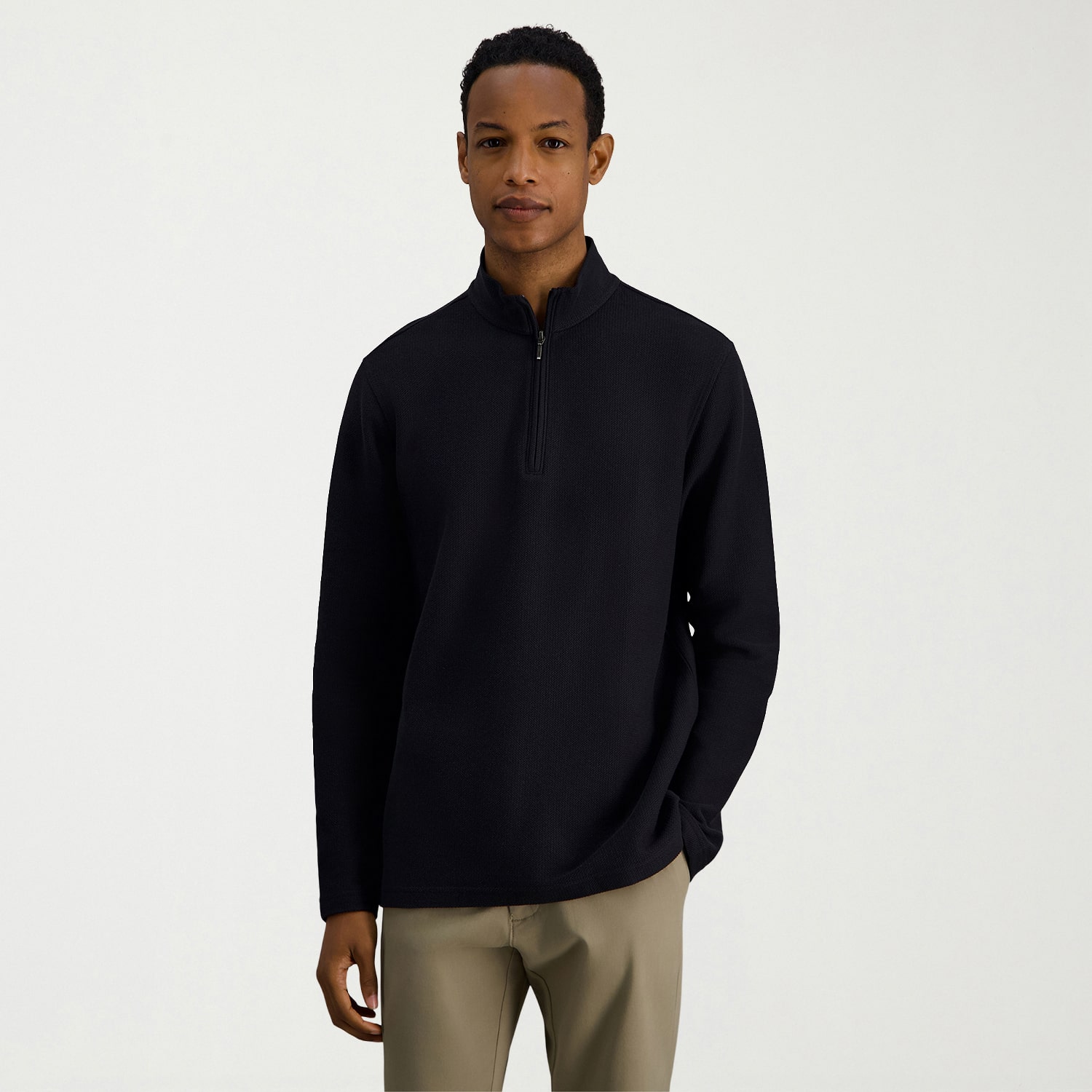 Haggar Jersey Mens Mock Neck Long Sleeve Quarter-Zip Pullover