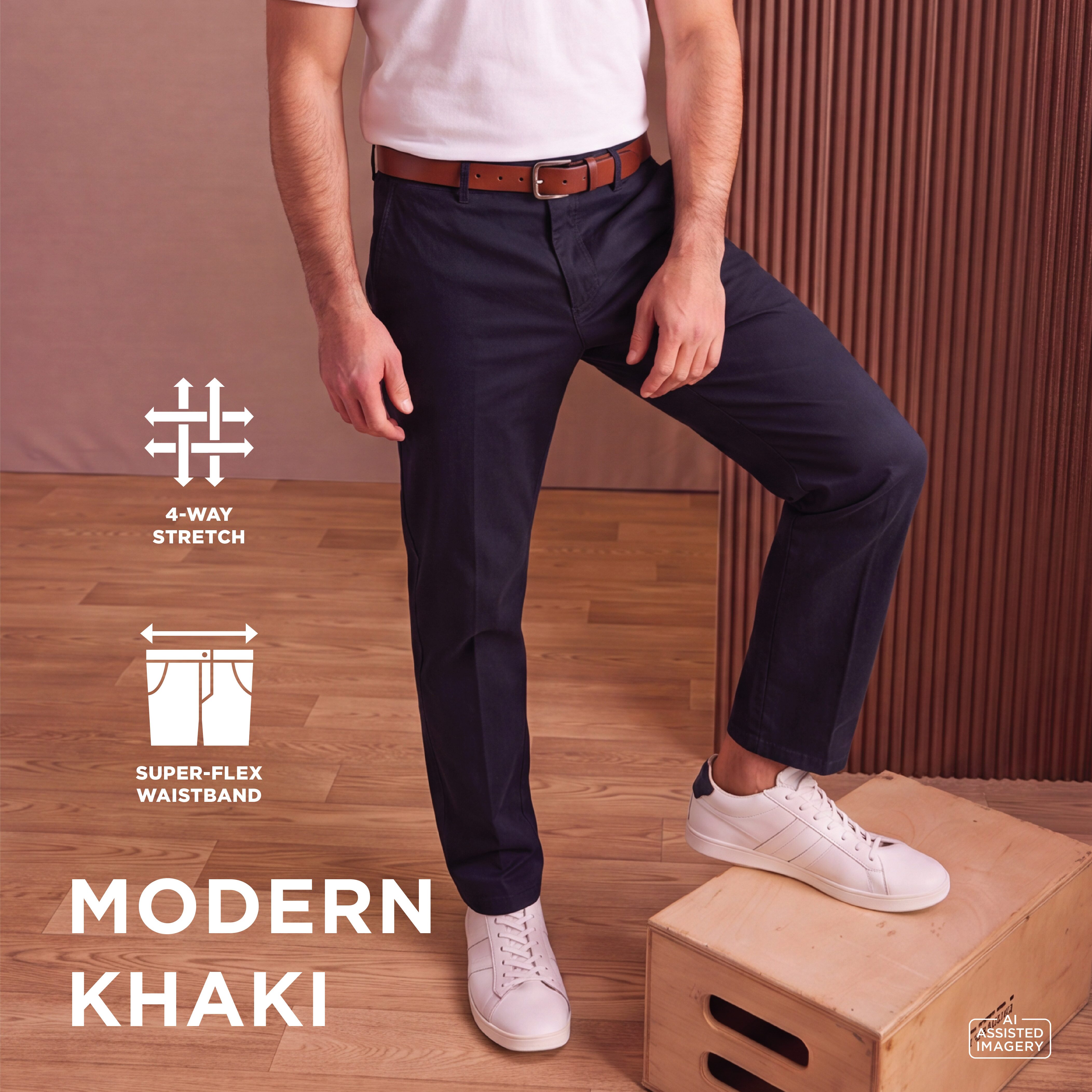 Haggar Modern Khaki Mens Slim Fit Dress Flat Front Pant