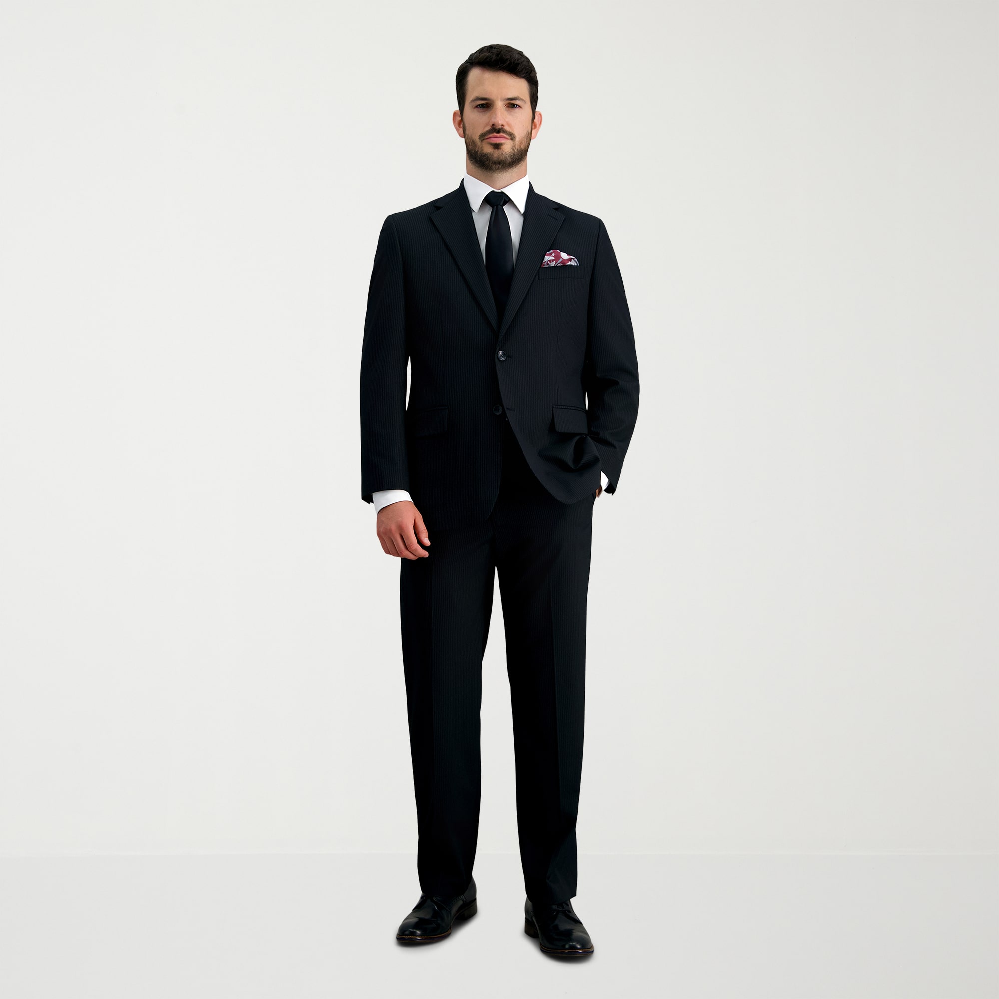 Haggar JMH Mens Stretch Fabric Classic Fit Striped Flat Front Suit Pant