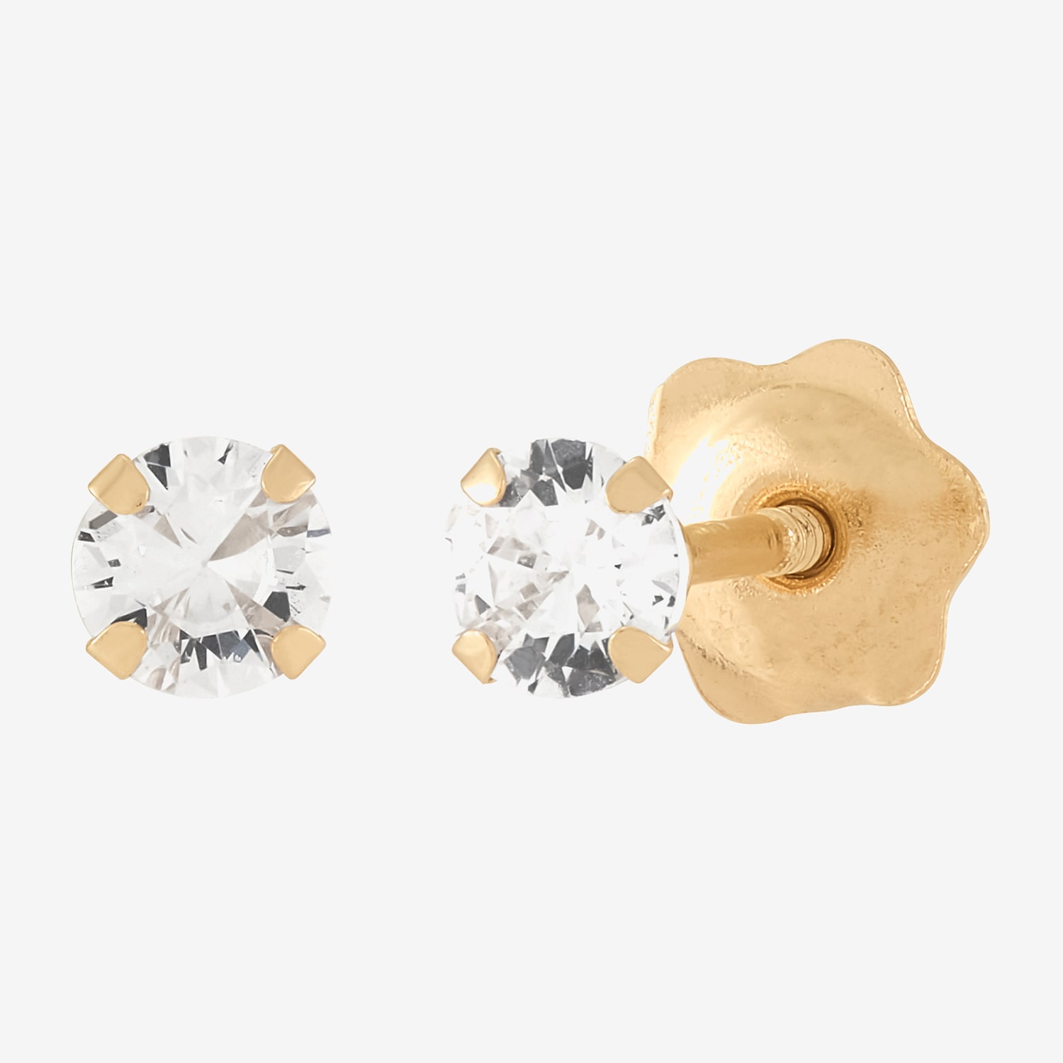 White Cubic Zirconia 14K Gold 3mm Stud Earrings